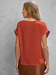 SHEIN LUNE 素色捲邊袖襯衫 - 橘色 - 查看 2