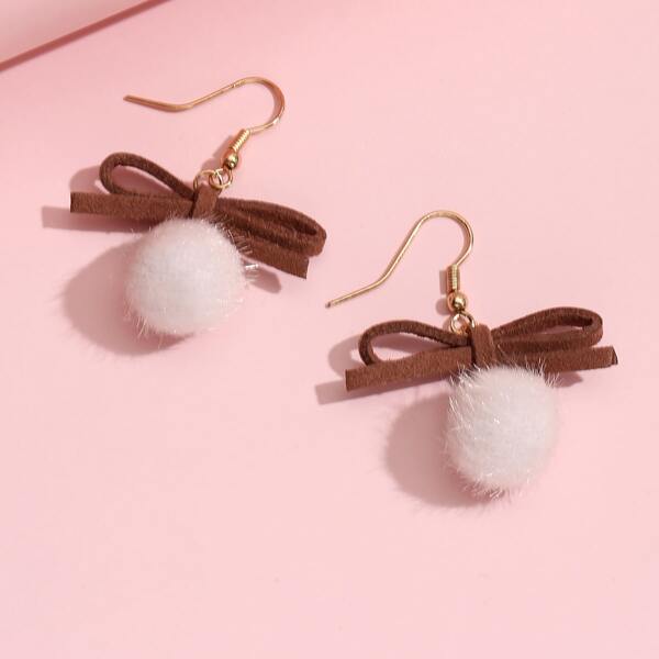 

Bow & Pom Pom Decor Earrings, Multicolor