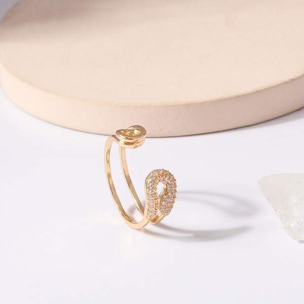 

Zircon Decor Cuff Ring, Gold