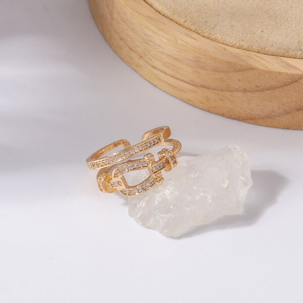 

Zircon Decor Cuff Ring, Gold