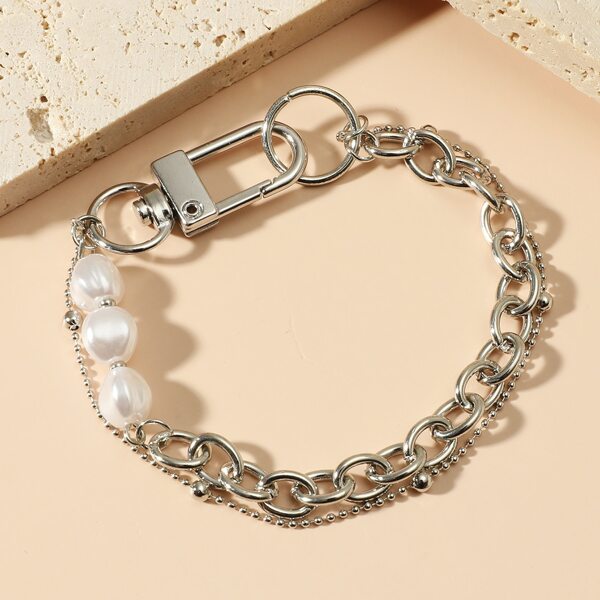 

Faux Pearl Decor Bracelet, Silver