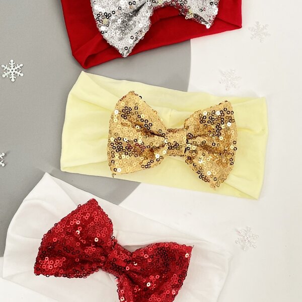 

3pcs Baby Sequin Bow Decor Headband, Multicolor