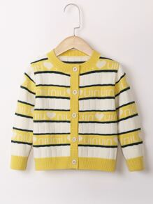 Niñitas Cárdigan con letra con con patrón de corazón de color combinado - Multicolor - Ver 1