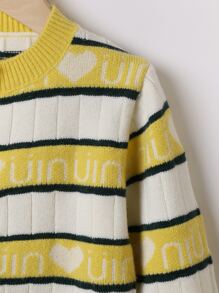 Niñitas Cárdigan con letra con con patrón de corazón de color combinado - Multicolor - Ver 3