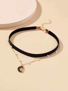 Gargantilla con diseño de luna a capas - Negro - Ver 2