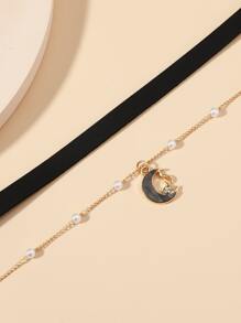 Gargantilla con diseño de luna a capas - Negro - Ver 4