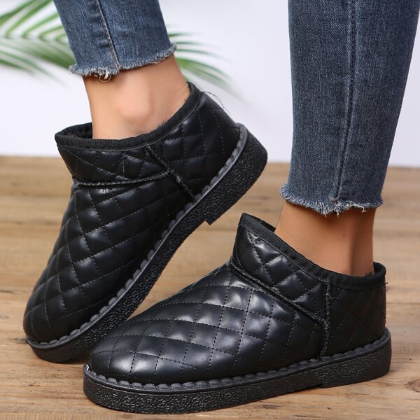 

Quilted Embossed Plush Inside Snow Boots, Black