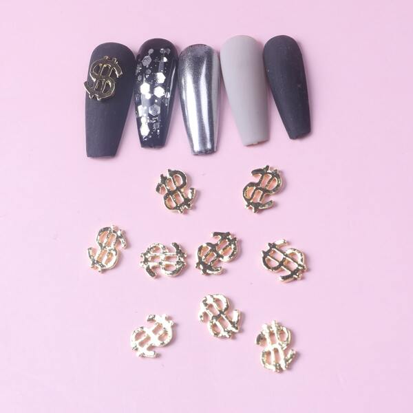 

10pcs Dollar Shaped Nail Art Decoration, Gold