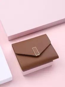 金属装饰折叠小钱包信用卡小钱包身份证窗口双折女士钱包便携，钱，现金白领人士，适合女大学生，工作，商务，通勤，办公室，周年纪念，情侣，生日礼物，情人节礼物，礼物 - 棕色 - 查看 1