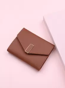 金属装饰折叠小钱包信用卡小钱包身份证窗口双折女士钱包便携，钱，现金白领人士，适合女大学生，工作，商务，通勤，办公室，周年纪念，情侣，生日礼物，情人节礼物，礼物 - 棕色 - 查看 6