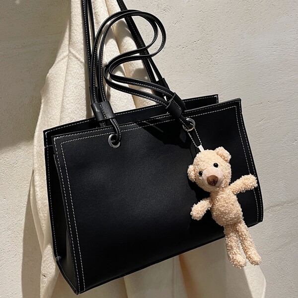 

Doll Decor Shoulder Tote Bag, Black