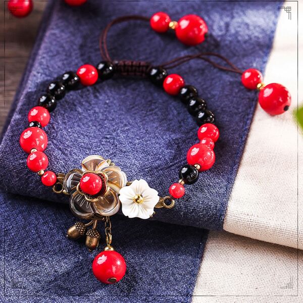 

Flower Decor Stone Beaded Bracelet, Multicolor