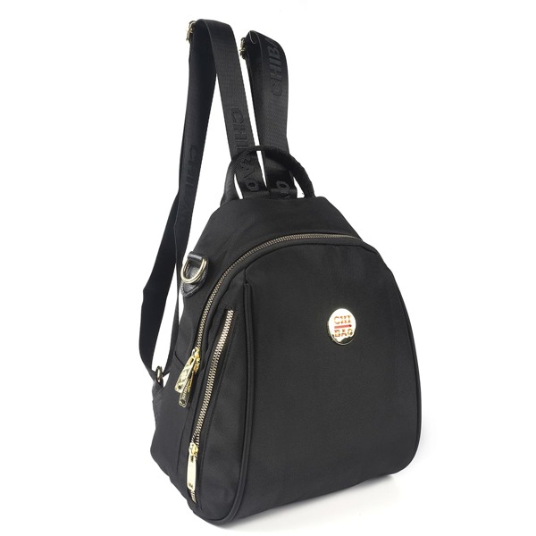 

Metal Letter Decor Backpack, Black