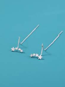 Nooxian Cubic Zirconia & Star Decor Threader Earrings - Silver - View 3
