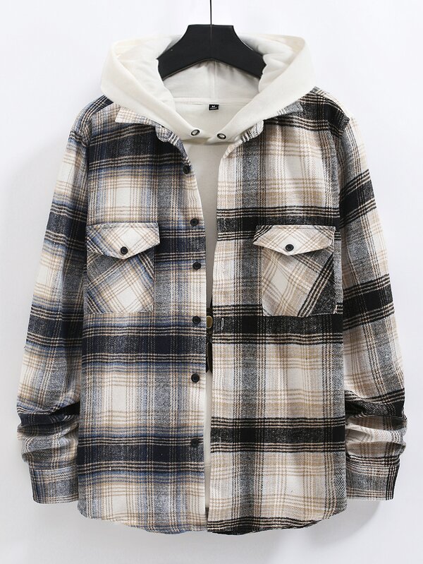 Manfinity Hypemode Men Plaid Print Pocket Patched Overcoat