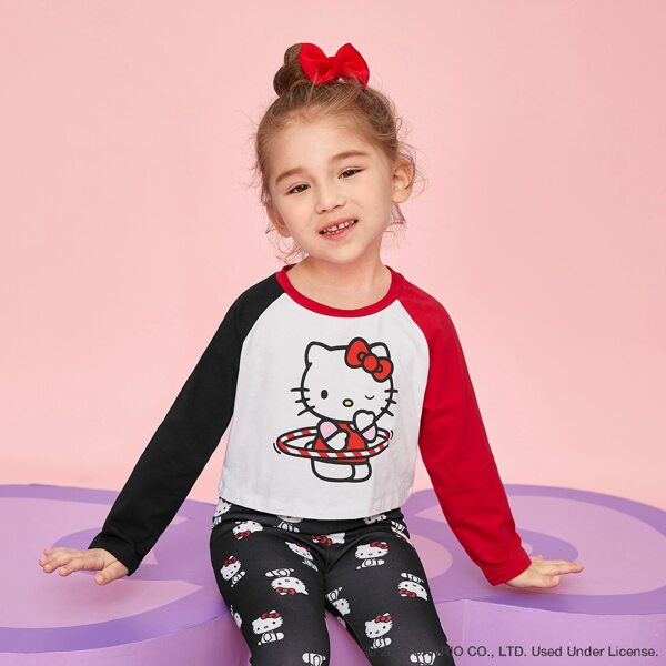 

Toddler Girls Cartoon Graphic Raglan Sleeve Colorblock Tee, Multicolor
