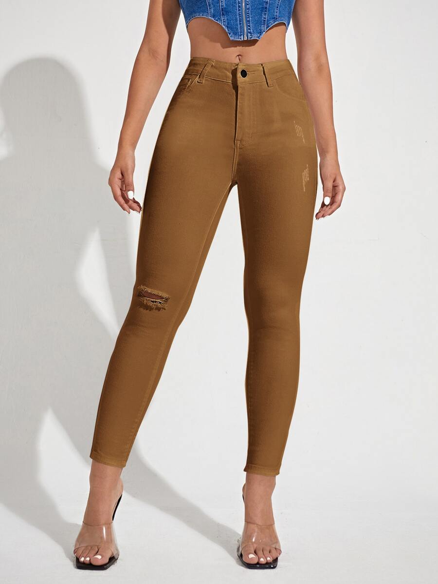 Acid Wash High-Waisted High Stretch Skinny Jeans - Ginger - View 1