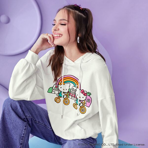 

Drop Shoulder Cartoon Graphic Hoodie, White