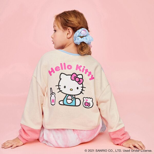

Girls Letter & Cartoon Graphic Color Block Drop Shoulder Pullover, Multicolor