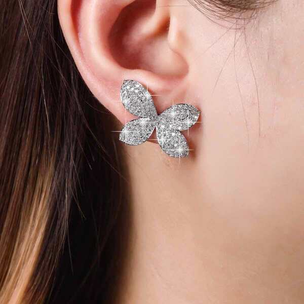 

Zircon Flower Decor Stud Earrings, Silver
