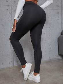 SHEIN SXY Leggings unicolor roto escalonado - Negro - Ver 2