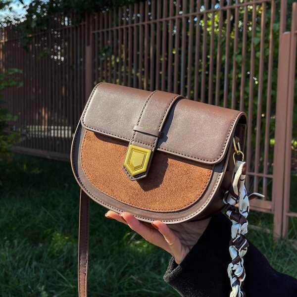 

Metal Decor Flap Saddle Bag, Coffee brown