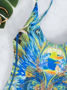 Allover Print One Piece Swimsuit, For Summer Beach Vacation - Baby Blue - View 3