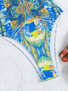 Allover Print One Piece Swimsuit, For Summer Beach Vacation - Baby Blue - View 4