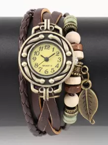 Đồng hồ bọc mặt dây chuyền lá - Đồng - Xem 1