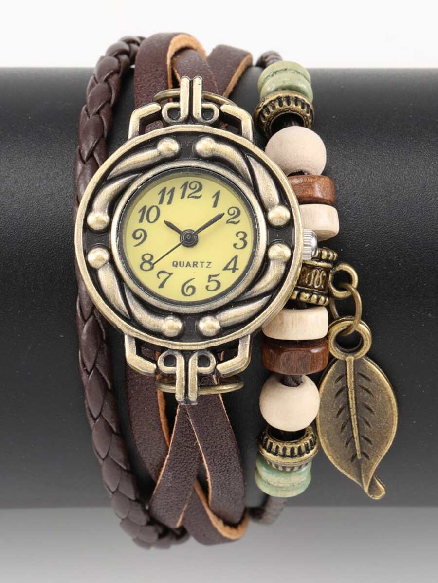 Đồng hồ bọc mặt dây chuyền lá - Đồng - Xem 1