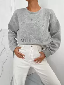 SHEIN Unity Sudadera con bordado de letra de hombros caídos - Gris Claro - Ver 1