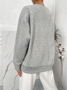 SHEIN Unity Sudadera con bordado de letra de hombros caídos - Gris Claro - Ver 2