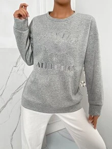 SHEIN Unity Sudadera con bordado de letra de hombros caídos - Gris Claro - Ver 3
