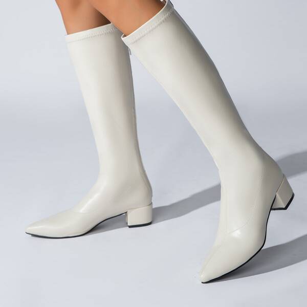 

Minimalist Back Zipper Classic Boots, Beige