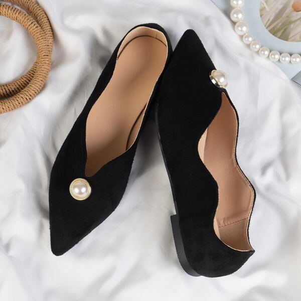 

Faux Pearl Decor Slip On Flats, Black
