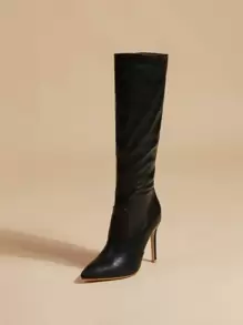 Thích hợp với corset, giày bốt cao đến đầu gối, mũi nhọn bằng da giả, khóa kéo, dành cho nữ vào mùa thu/đông, màu trơn, bốt dài ấm áp, gợi cảm, dự tiệc - màu đen - Xem 2