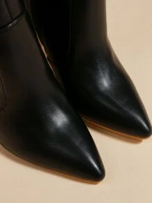 Thích hợp với corset, giày bốt cao đến đầu gối, mũi nhọn bằng da giả, khóa kéo, dành cho nữ vào mùa thu/đông, màu trơn, bốt dài ấm áp, gợi cảm, dự tiệc - màu đen - Xem 4