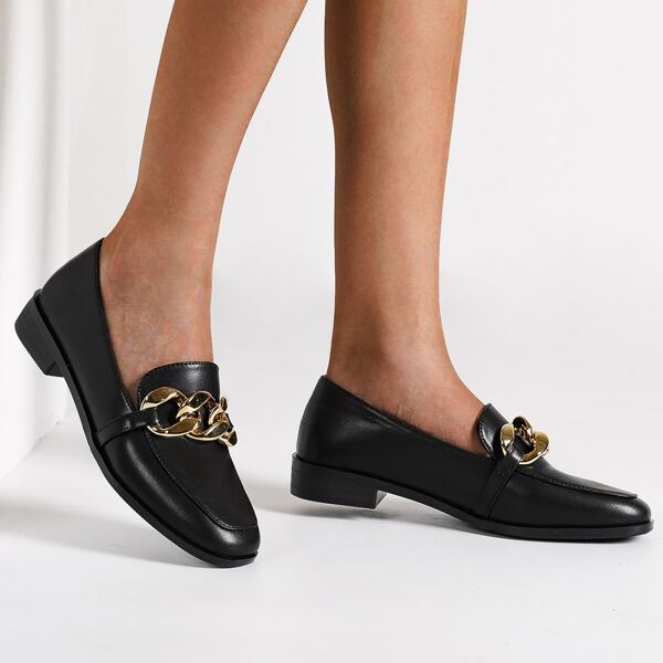 

Minimalist Chain Slip On Loafers, Black