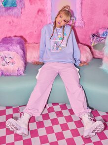 ROMWE Kawaii Tape Stripe Side Cargo Pants - Pink - View 6