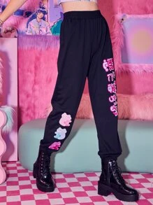 Eggmart 卡通熊圖案衛褲 - 黑色 - 查看 1