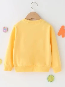 Young Girl Cartoon Graphic Pullover - Yellow - View 2