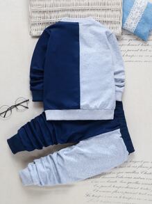 SHEIN Sudadera Y Pantalones Deportivos Con Estampado De Caricaturas De Niño Joven De Dos Tonos - Multicolor - Ver 2