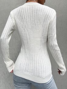 Áo len nữ Gân đan màu trơn Cơ bản - trắng - Xem 2