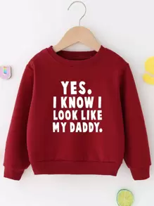 SHEIN Chàng trai trẻ Đồ họa Khẩu hiệu Áo chui đầu - Màu Đỏ Sâu - Xem 1