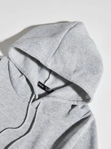 SHEIN EZwear Capucha con estampado de letra térmico con cordón - Gris - Ver 3