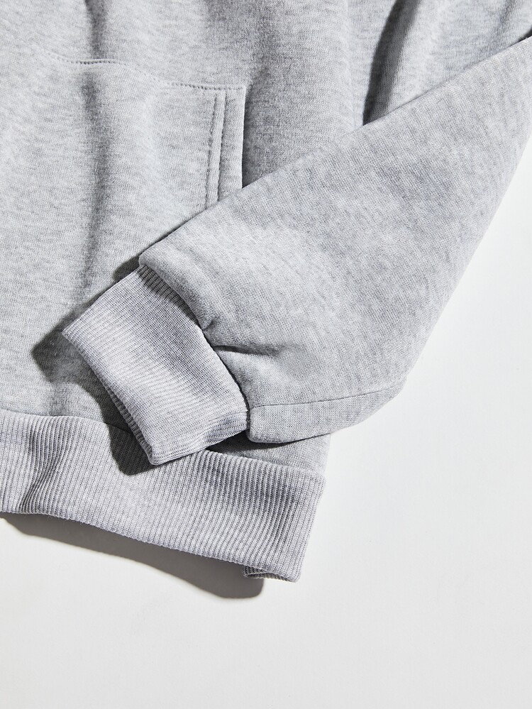 SHEIN EZwear Letter Graphic Thermal Drawstring Hoodie - Grey - View 5