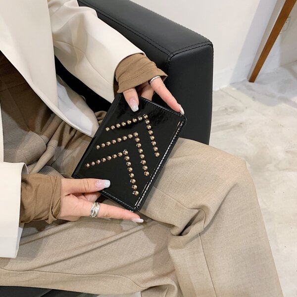 

Studded Decor Passport Case, Black