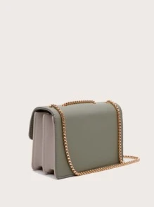 Colour Block Flap Chain Shoulder Bag - Green - View 4