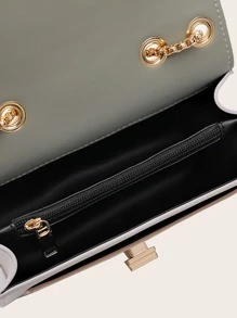 Colour Block Flap Chain Shoulder Bag - Green - View 5