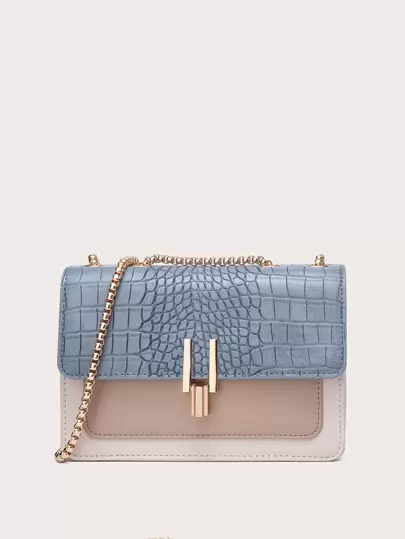 Women's Crocodile Pattern Shoulder Bag With Flap And Chain, Can Be Shoulder And Crossbody BagFashion,Minimalistcolor ContrastPortableFor Girl,For Woman,For Women, Rookies & White-Collar Workersgift Bag,Perfect For Office,Work ,Business,Commute